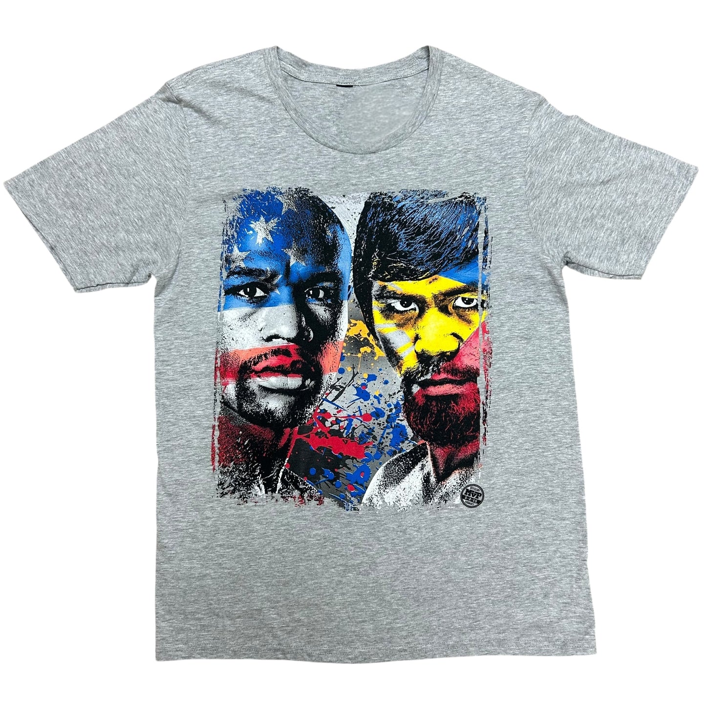 Mid-2010s Mayweather Pacquaio Grey Boxing Graphic T-Shirt - Size Medium
