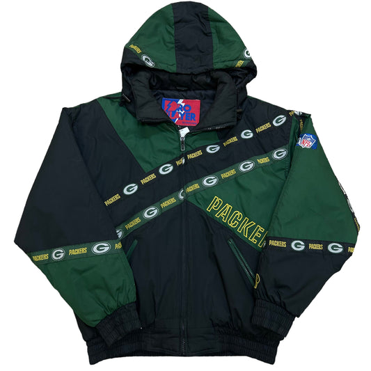 Vintage 1990s Green Pay Backers Pro Player Hooded Puffer Jacket - Size Large