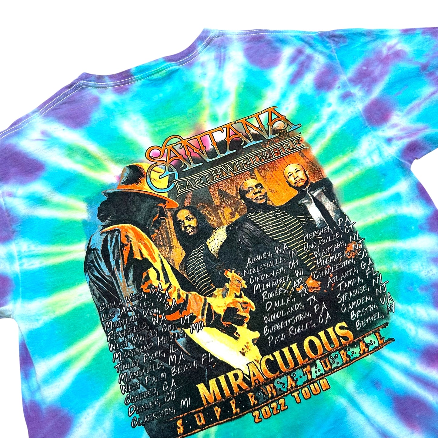 Modern Carlos Santana/Earth, Wind & Fire Purple/Blue Tie-Dye Tour T-Shirt - Size Large