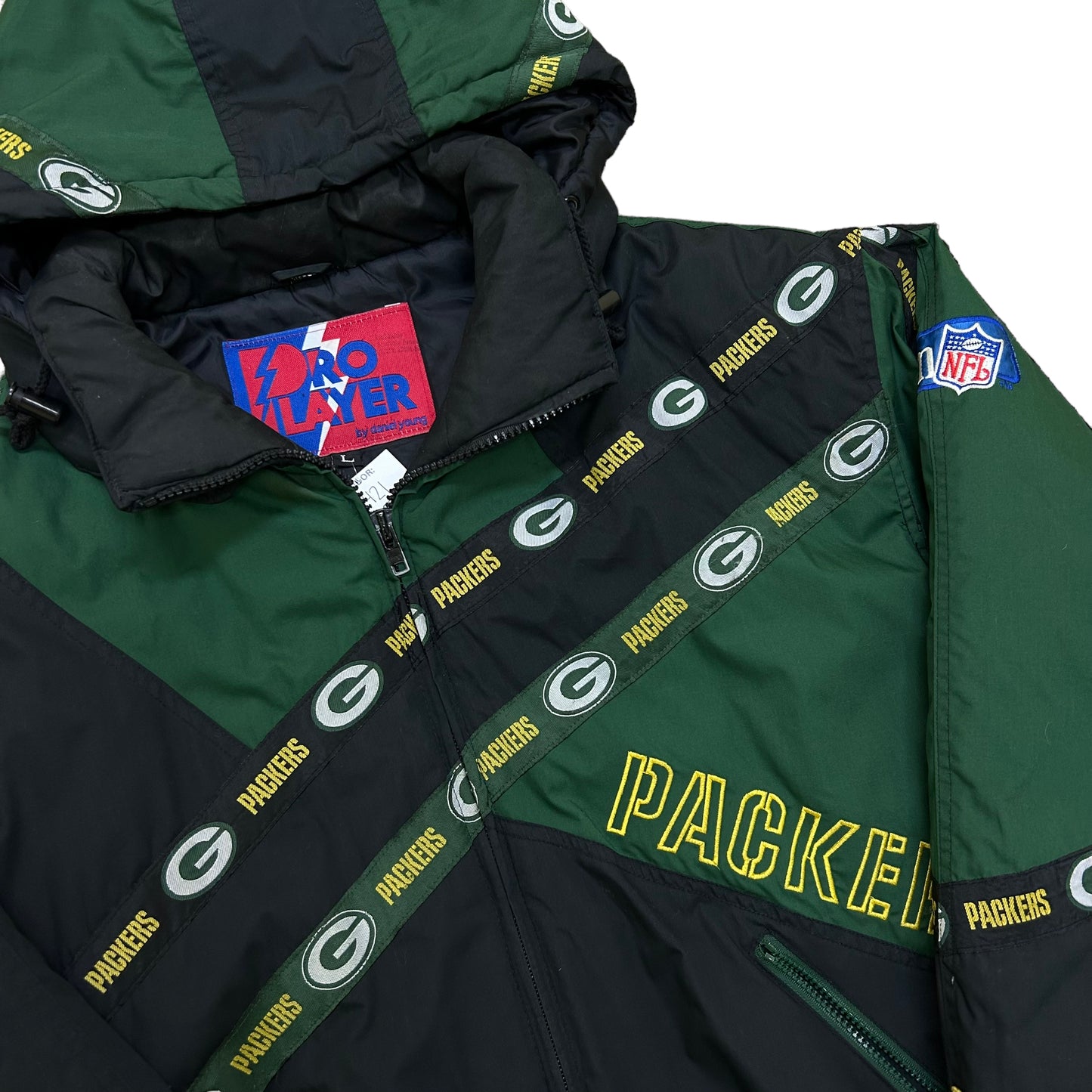 Vintage 1990s Green Pay Backers Pro Player Hooded Puffer Jacket - Size Large