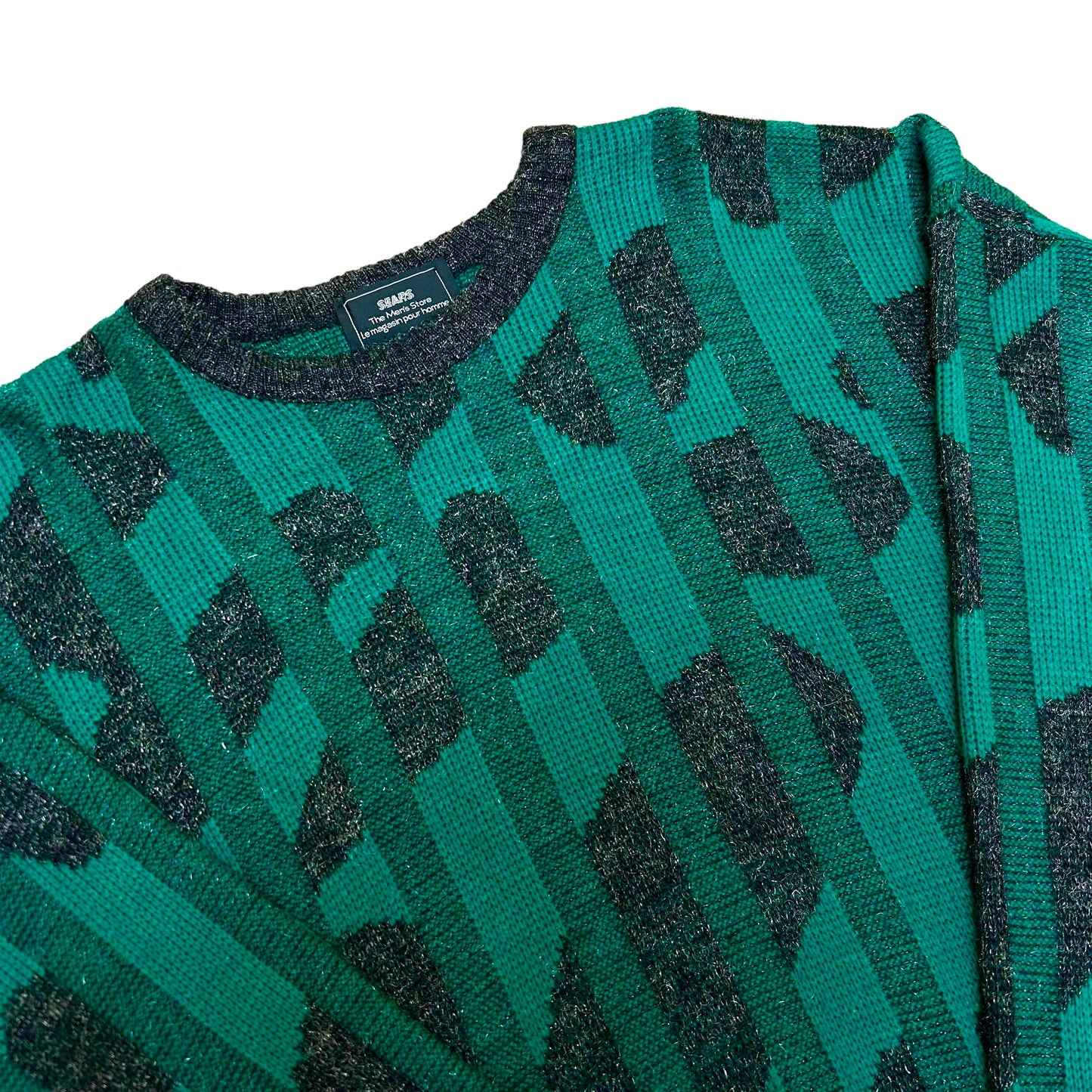 Vintage 1990s Sears “The Men’s Store” Black/Green Patterned Knit Sweater - Size Large