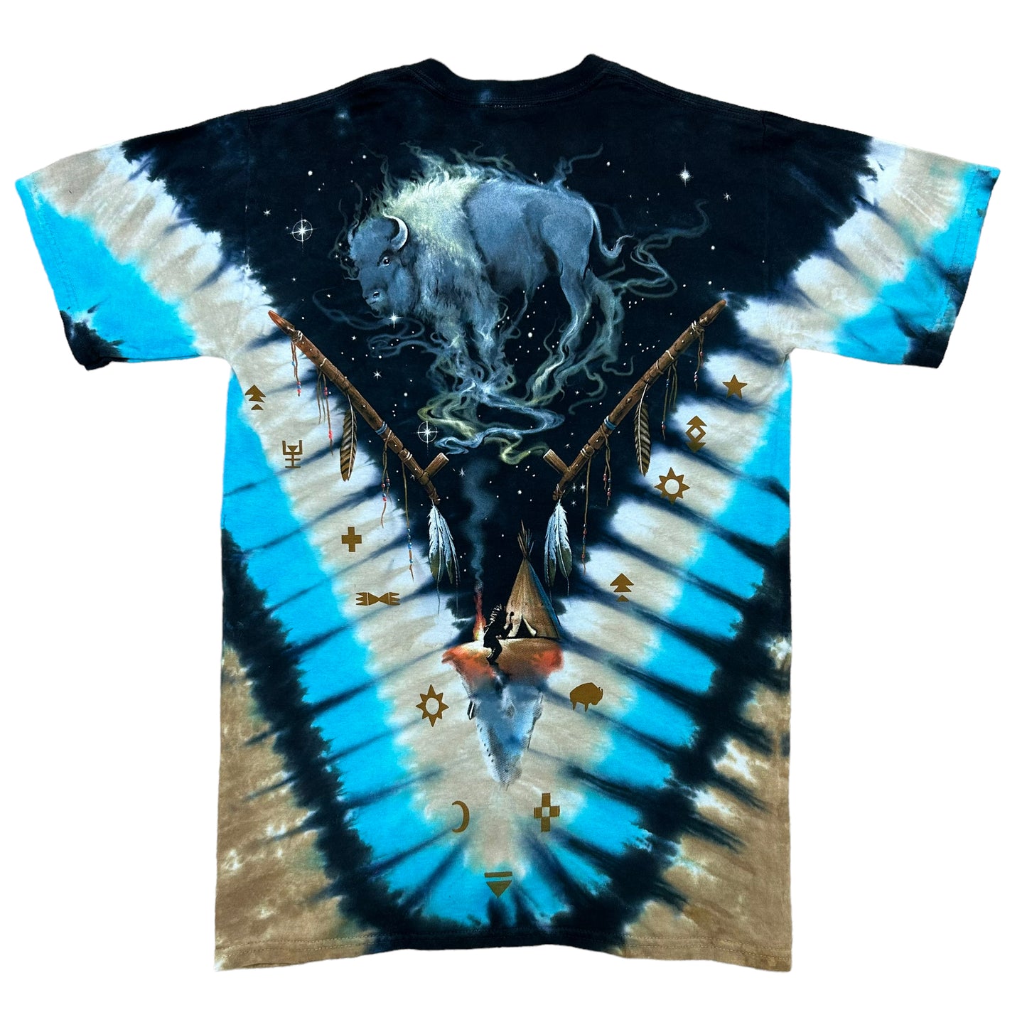 NWT Vintage Y2K Liquid Blue Buffalo/Cow Skull Tie Dye Graphic T-Shirt - Size Small