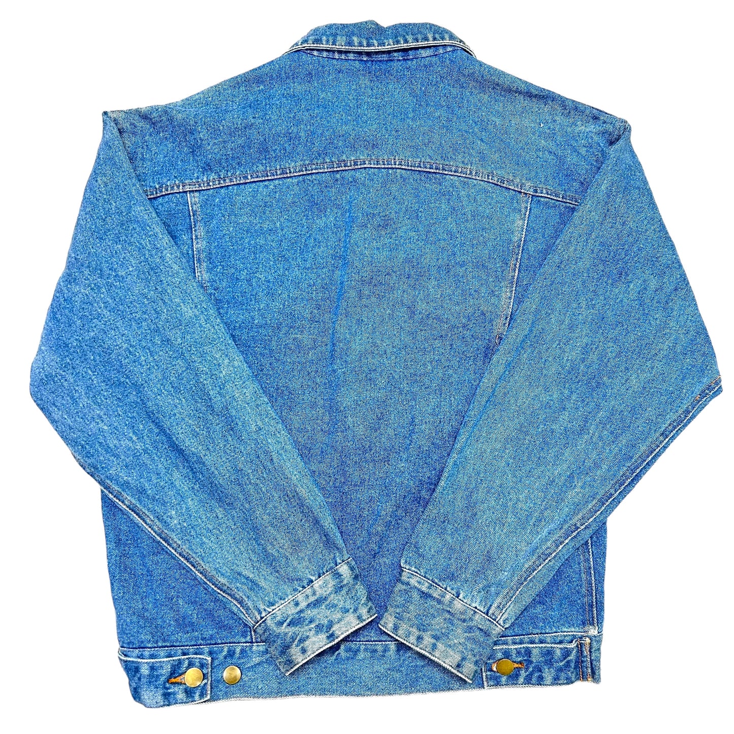 Vintage 1990s Blue Creek Jeans Light Wash Denim/Leather Button Up Jacket - Size Small