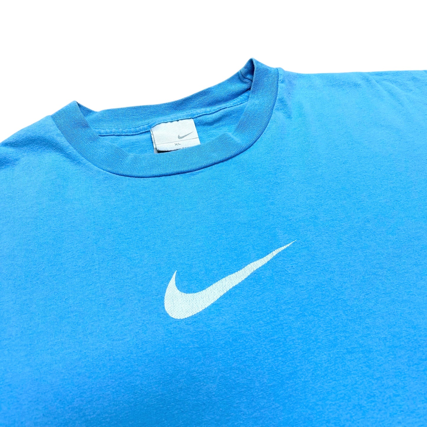 Early 2000s Nike Powder Blue/White Center Swoosh Graphic T-Shirt - Size XL (Fits L/XL)