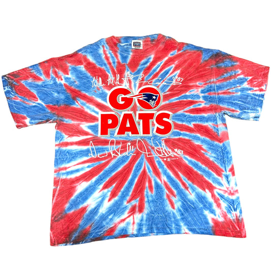 Vintage 1990s New England Patriots “Go Pats” Red/Blue Tie-Dye Graphic T-Shirt - Size XXL (Fits Boxy XL)