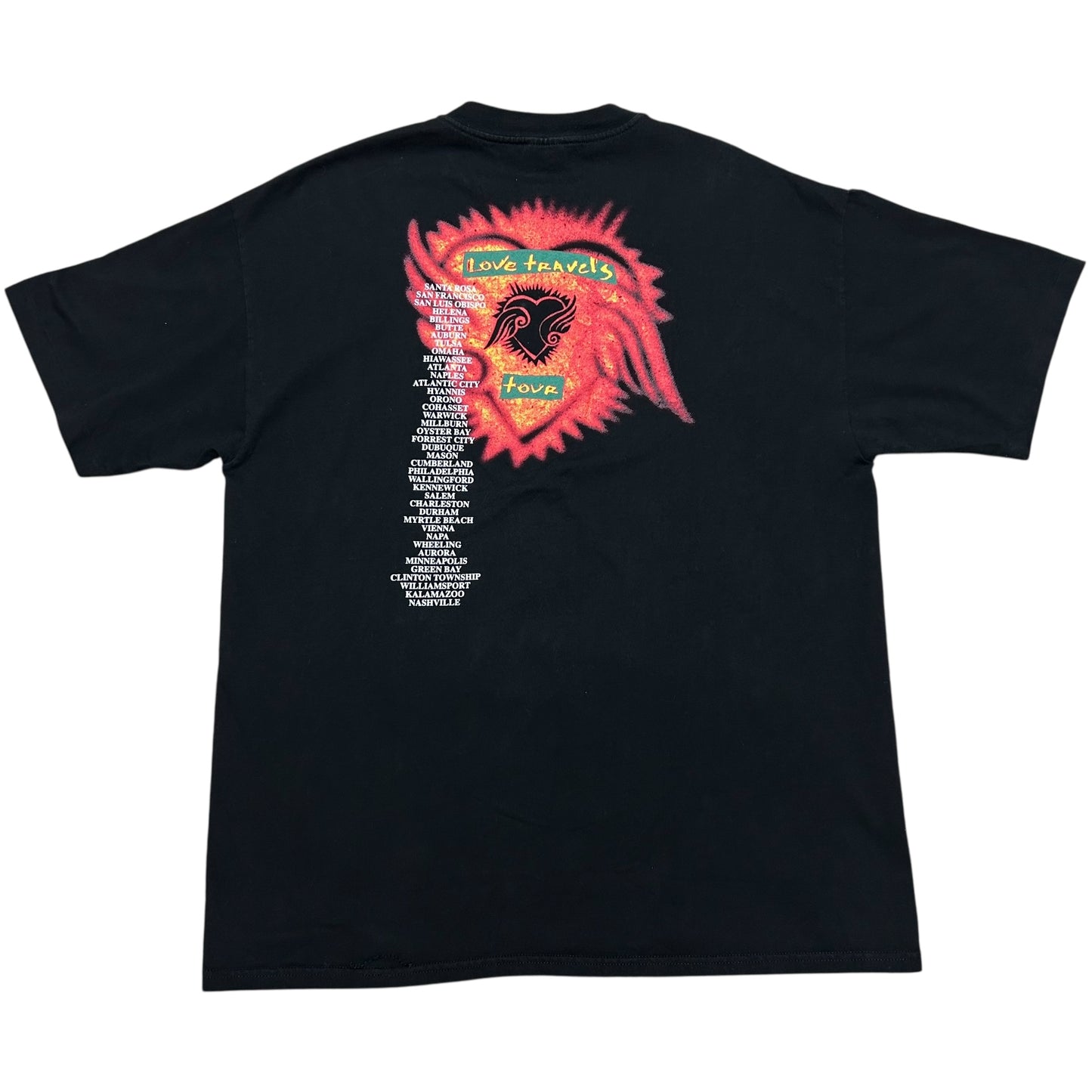 Vintage 1990s Kathy Mattea “Love Travels Tour” Black Graphic T-Shirt - Size XL