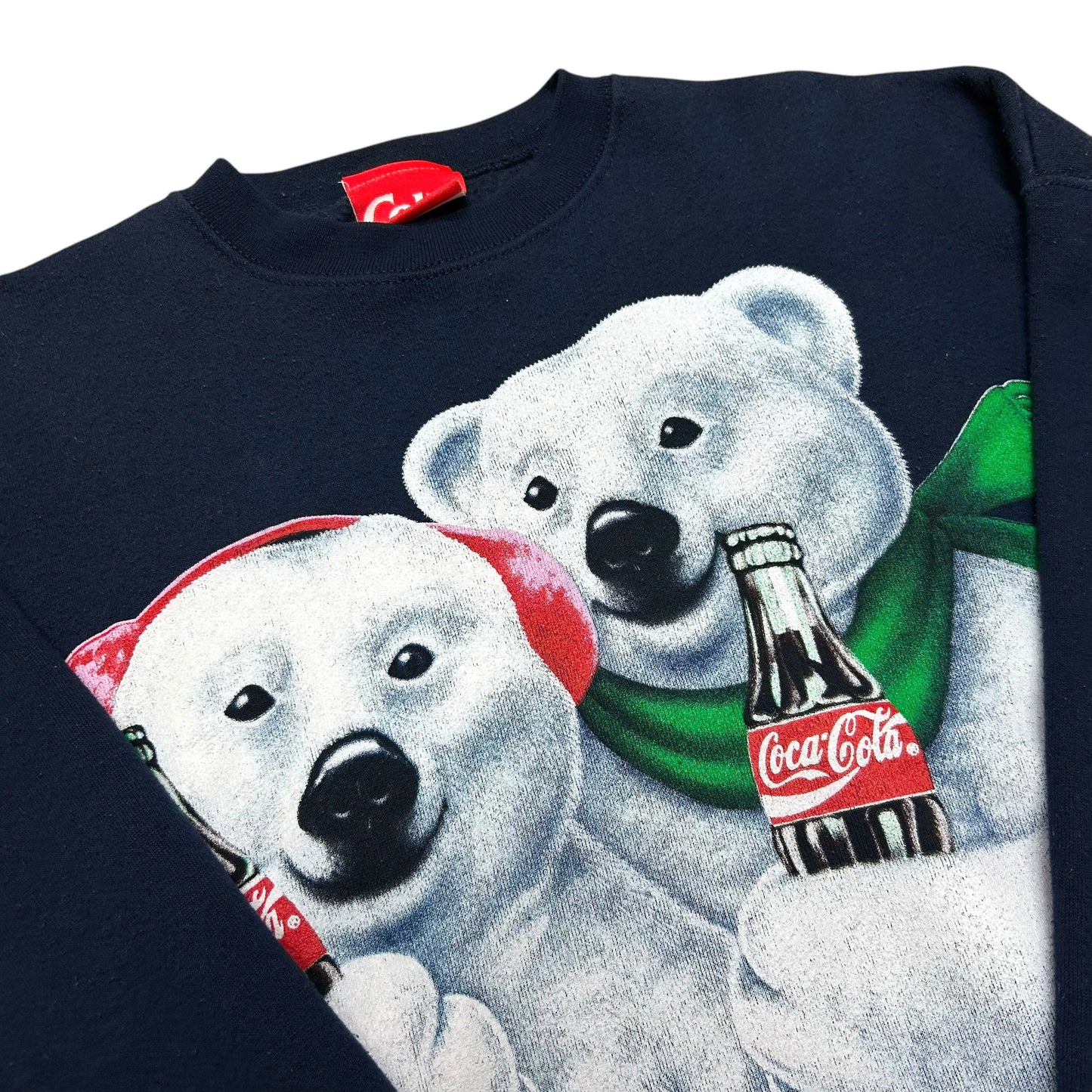 Vintage 1990s Coca-Cola Polar Bears Navy Blue Crewneck Sweatshirt - Size Large