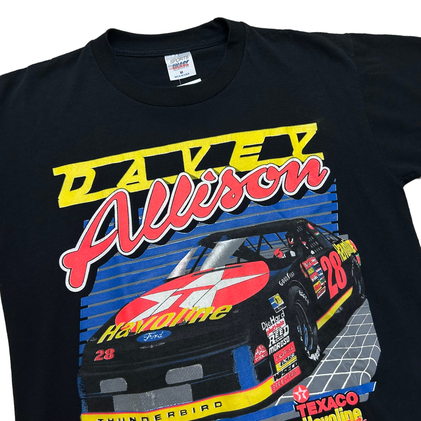 Vintage 1990s Davey Allison Texaco Havoline Racing Black Graphic T-Shirt - Size Medium