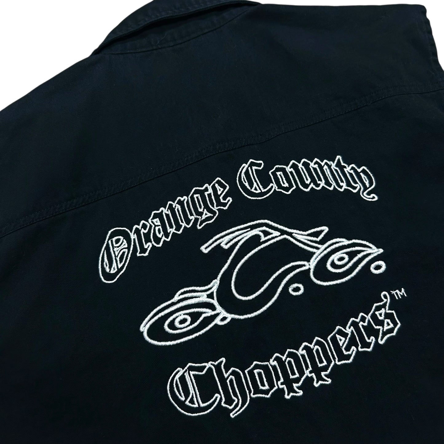Late 2000s Orange County Choppers Black Embroidered Cut-Off Collared Shirt - Size Medium (Fits M/L)