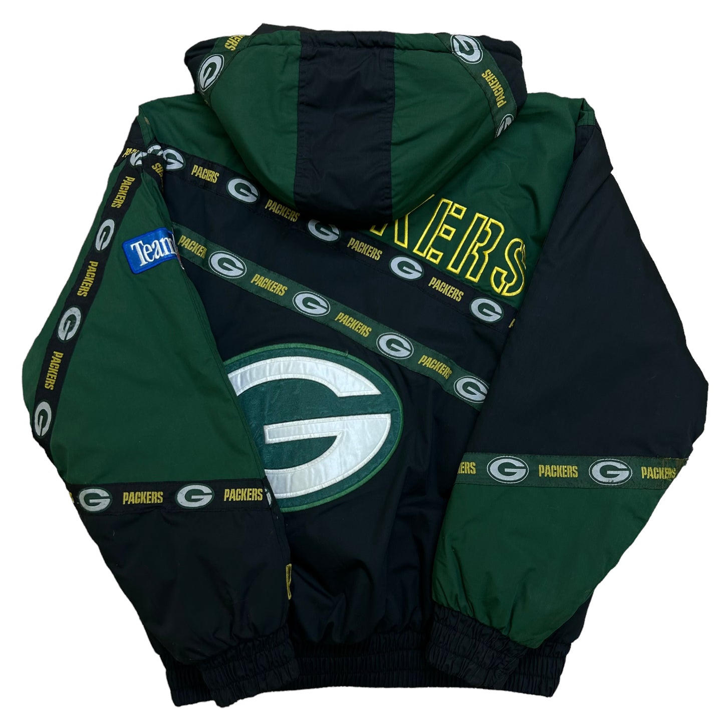 Vintage 1990s Green Pay Backers Pro Player Hooded Puffer Jacket - Size Large