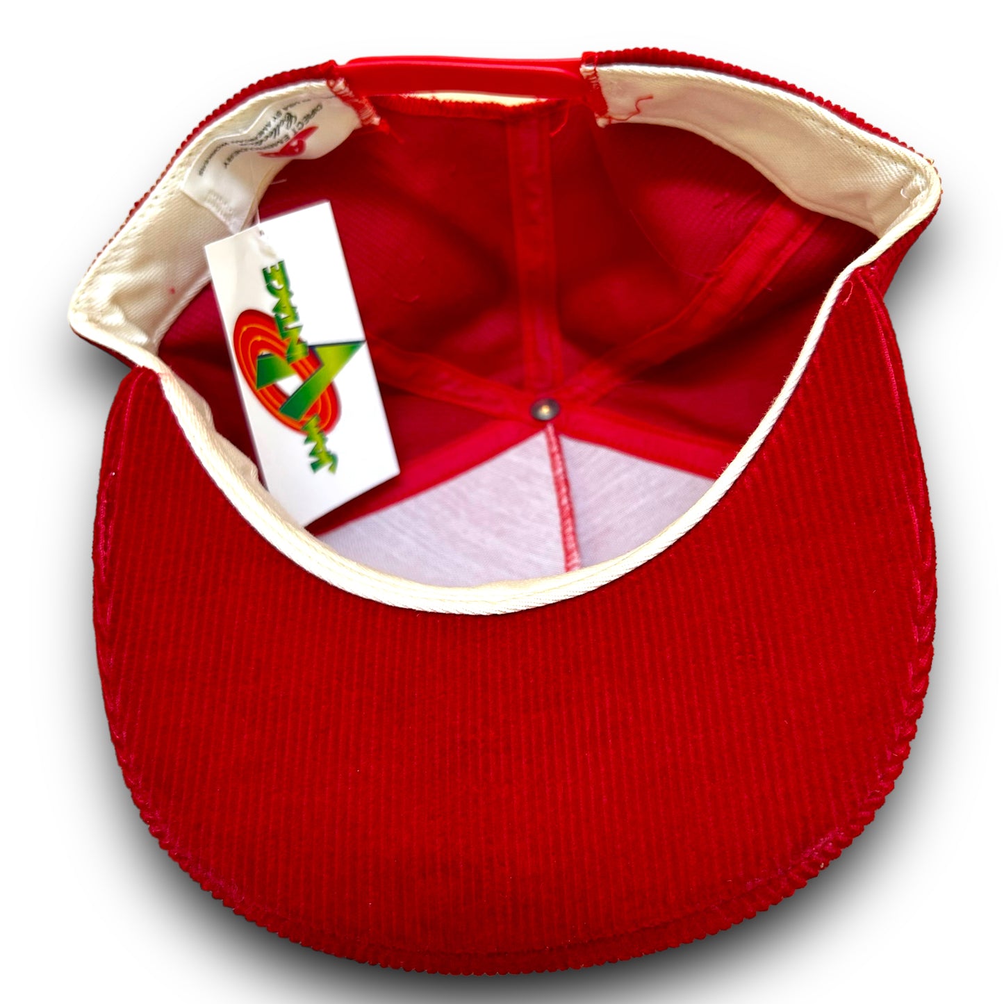 Vintage 1990s Plattsburgh State Cardinals Script Logo Red Corduroy Snapback Hat