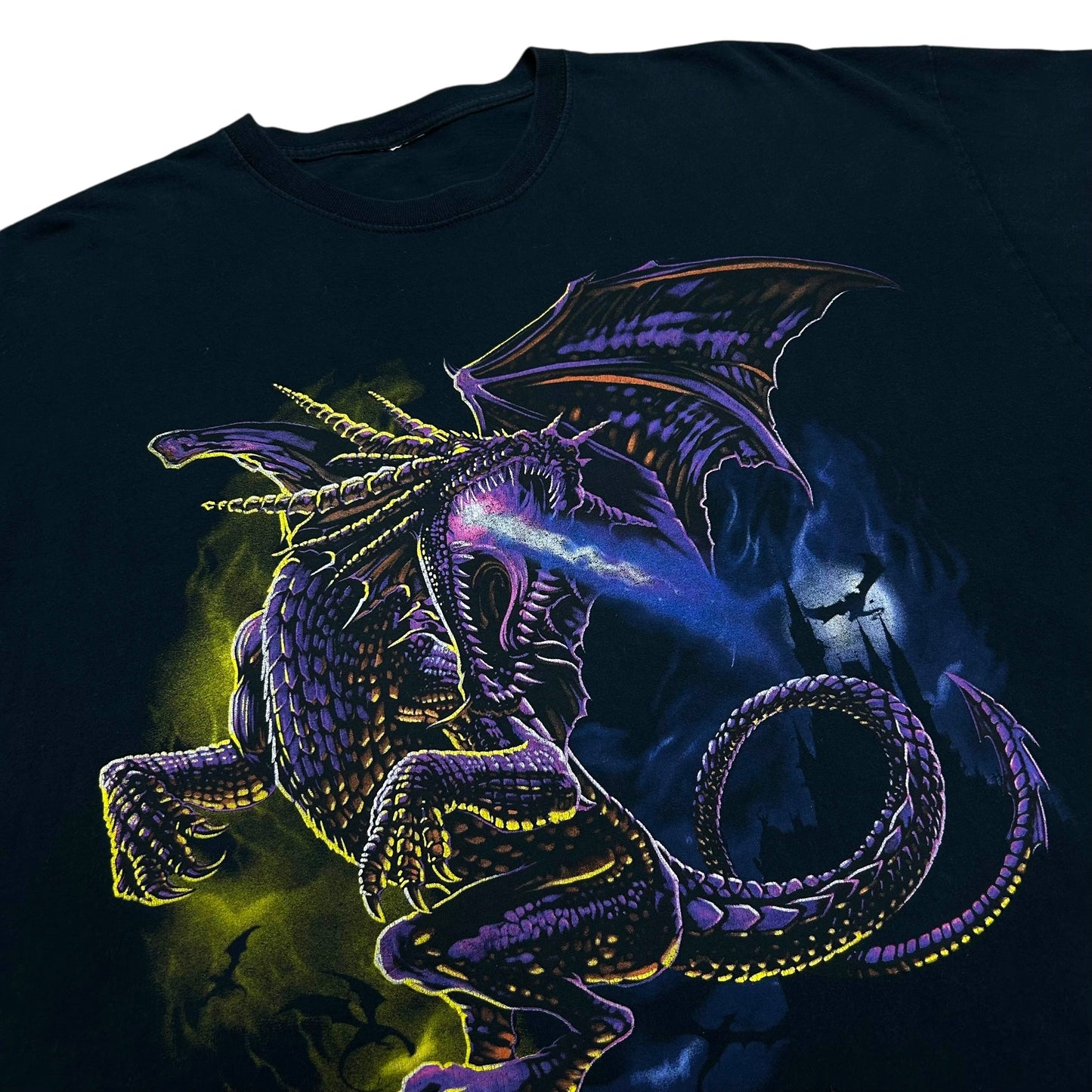 Late 2000s Black Y2K Style Dragon Graphic T-Shirt - Size XXL (Boxy Fit)