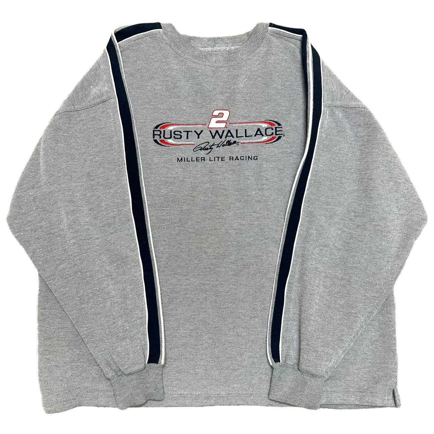 Mid-2000s Chase Authentics Rusty Wallace Miller Lite Racing Grey Crewneck Sweatshirt - Size Large (Fits XL)