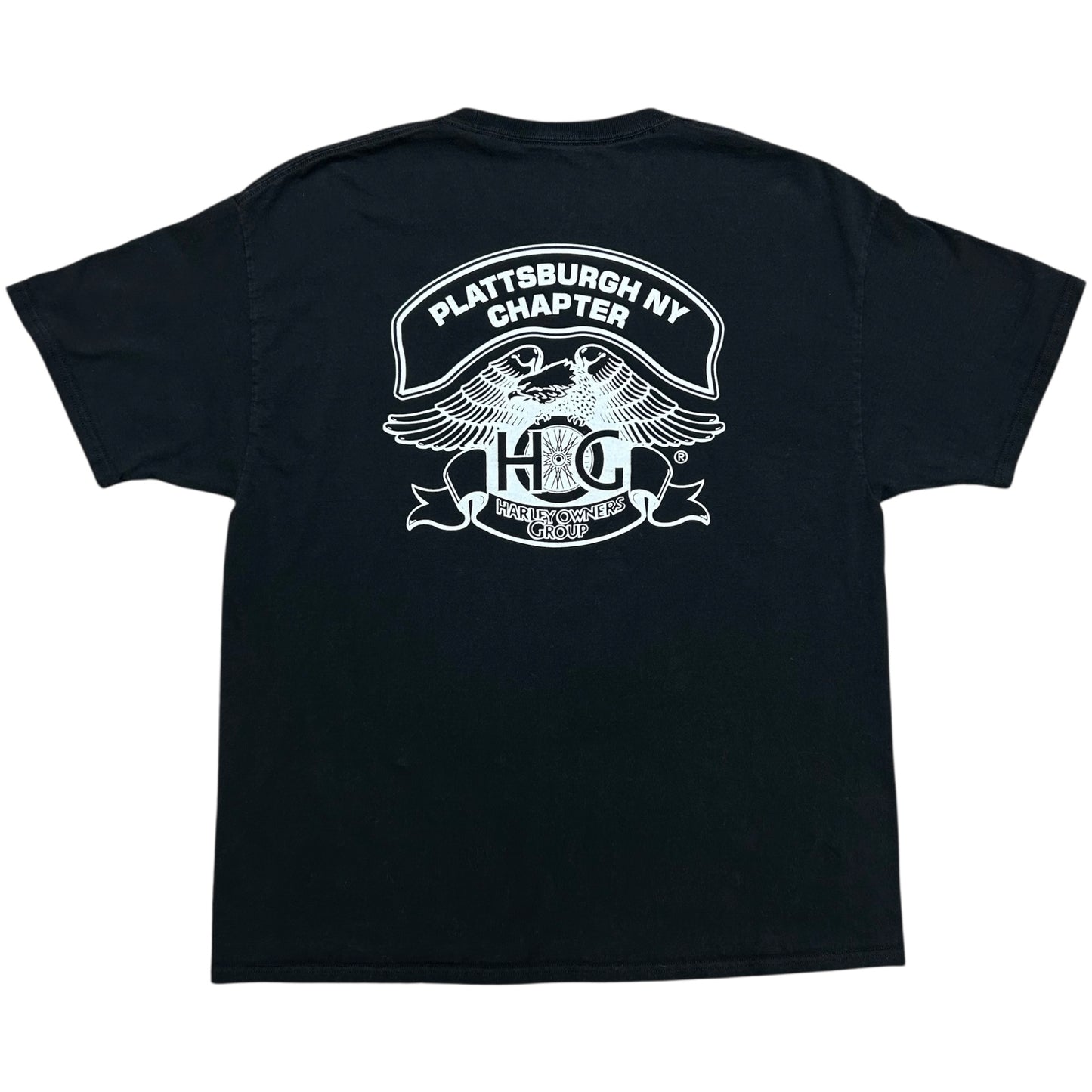 Early 2010s Plattsburgh, NY Harley Owners Group Black Skull Graphic T-Shirt - Size XL