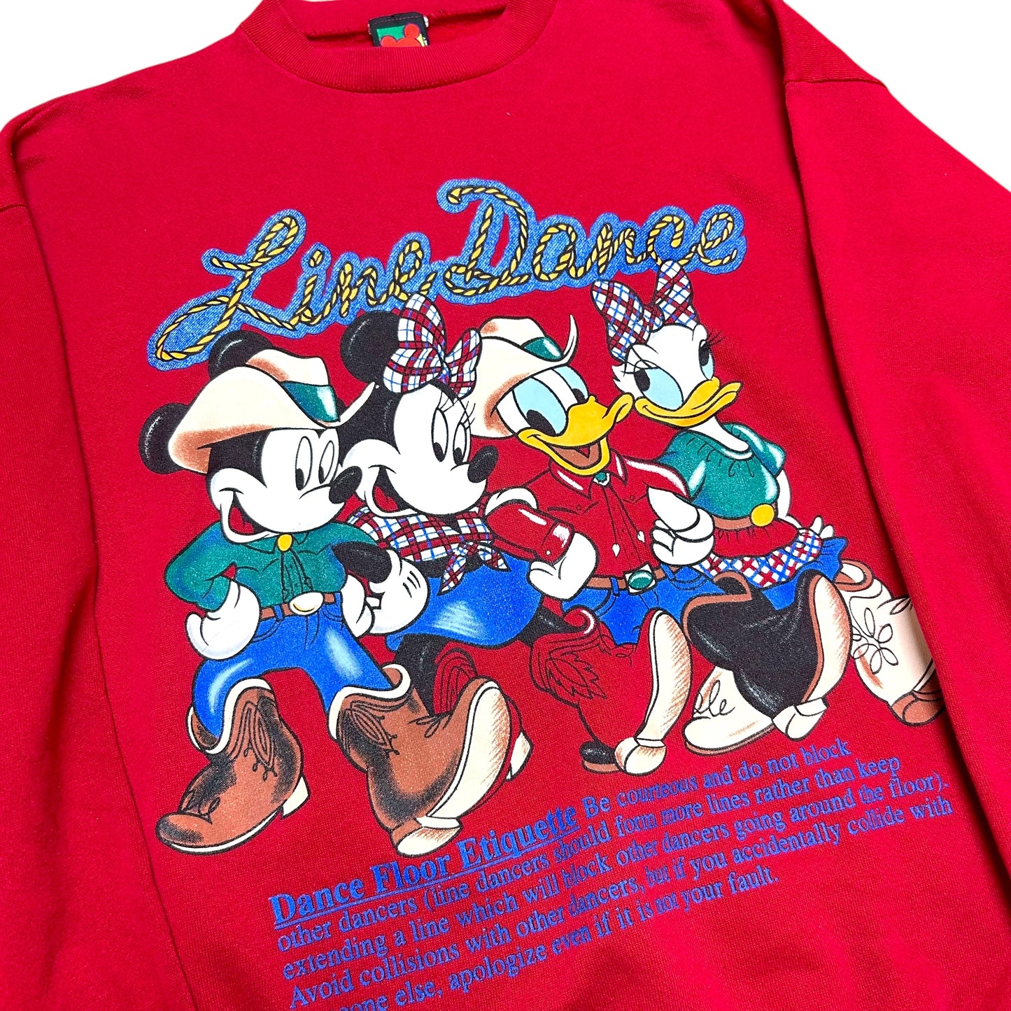 Vintage 1990s Mickey Unlimited “Line Dance” Red Crewneck Sweatshirt - Size Large