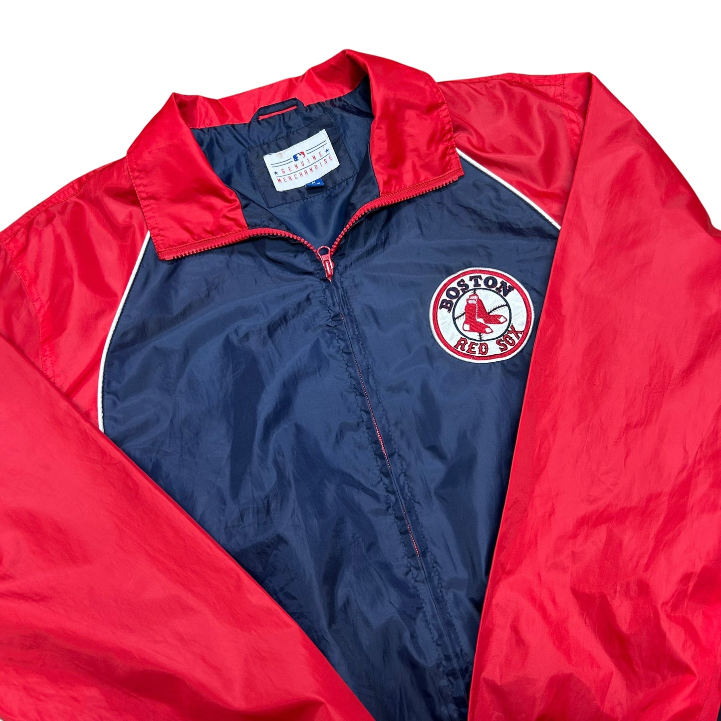 Early 2000s Boston Red Sox Navy Blue/Red Full-Zip Windbreaker Jacket - Size Medium (Fits L/XL)