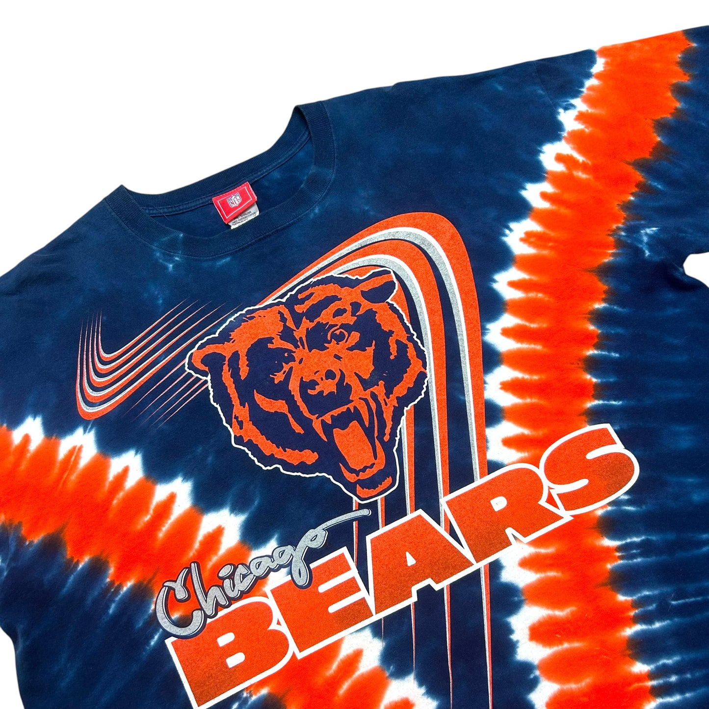 Late 2000s Chicago Bears Navy Blue/Orange Tie-Dye Graphic T-Shirt - Size XXL