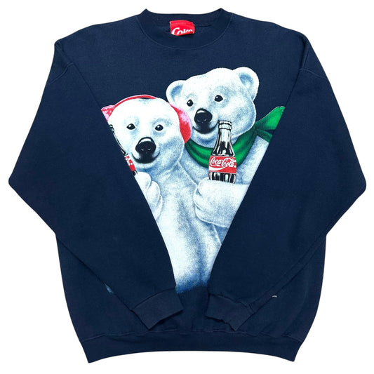 Vintage 1990s Coca-Cola Polar Bears Navy Blue Crewneck Sweatshirt - Size Large