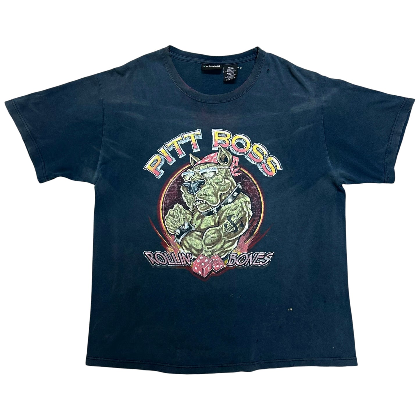 Early 2000s No Boundaries “Pitt Boss” DISTRESSED Black Graphic T-Shirt - Size Large (Fits L/XL)