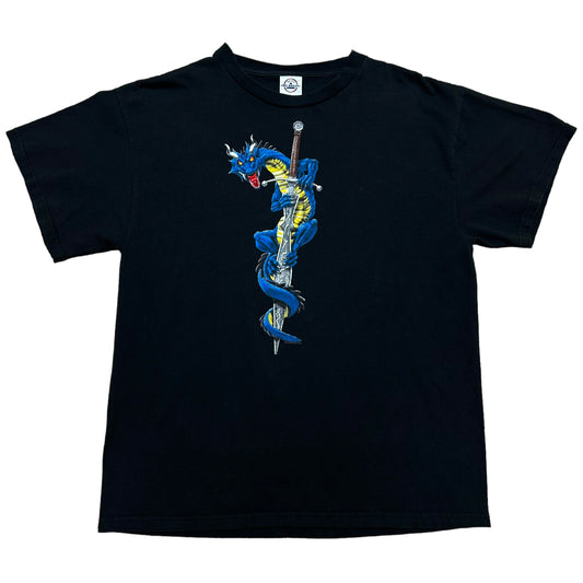 Y2K Dragon Sword Black Graphic T-Shirt - Size Large