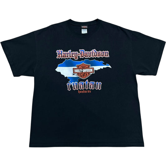 Early 2010s Roatán, Honduras Harley Davidson Black Graphic T-Shirt - Size XL (Boxy Fit)