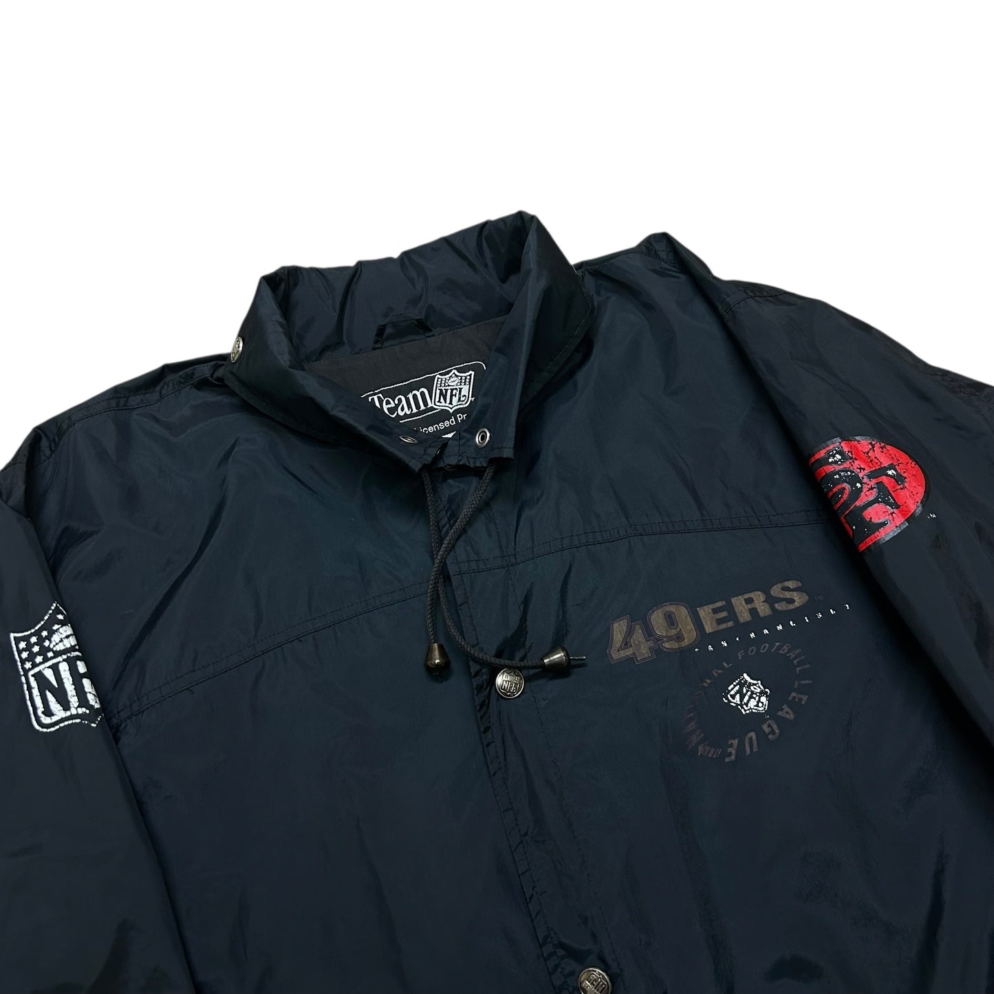Vintage 1990s San Francisco 49ers Black Windbreaker Jacket - Size Large (Fits XL)