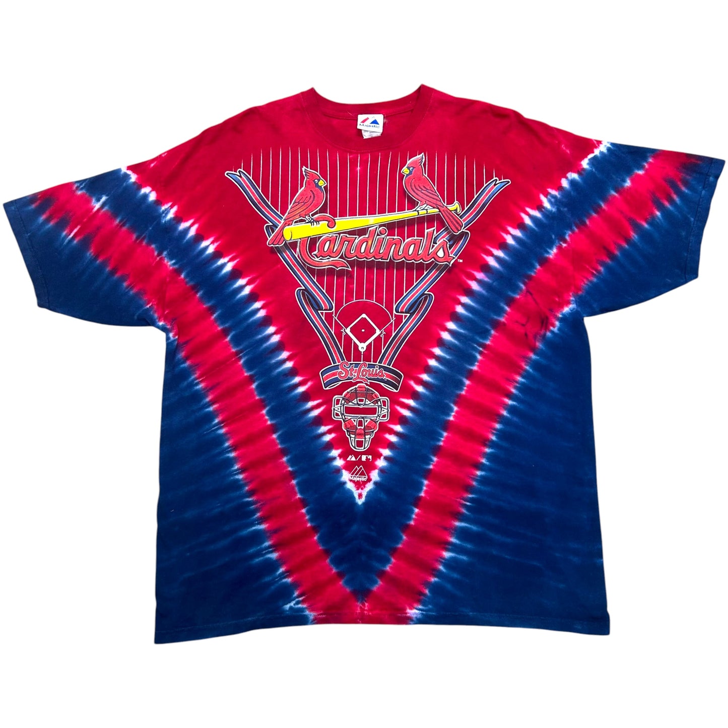 Late 2000s Majestic St. Louis Cardinals Navy Blue/Red Graphic T-Shirt - Size XXL