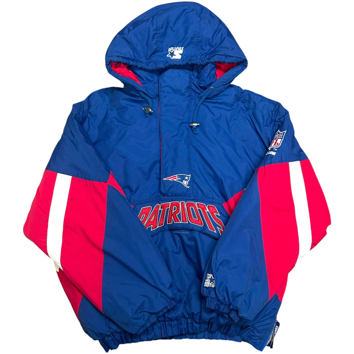 Vintage 1990s Starter New England Patriots Blue Half-Zip Pullover Jacket - Size XL