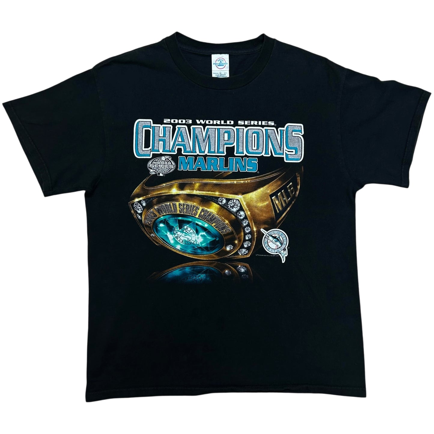 Early 2000s Florida Marlins 2003 World Series Champions Black Graphic T-Shirt