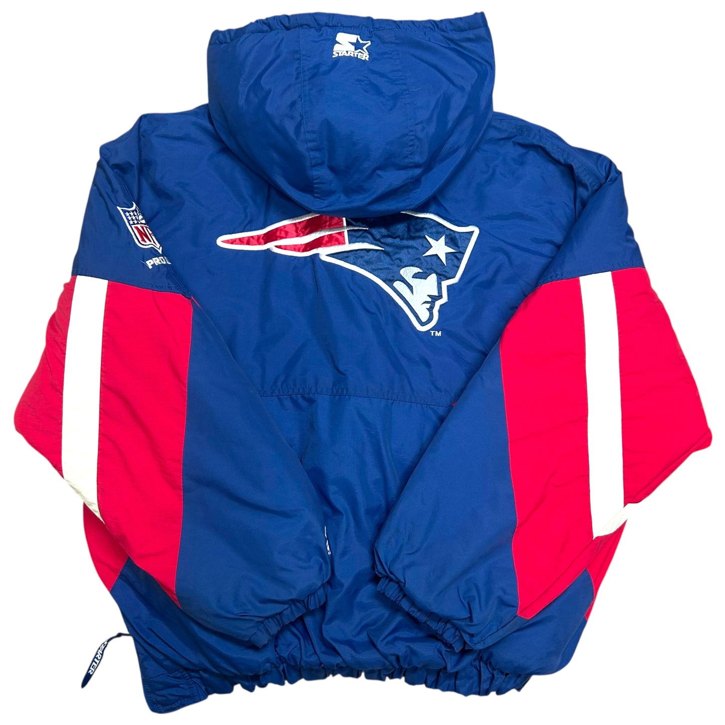 Vintage 1990s Starter New England Patriots Blue Half-Zip Pullover Jacket - Size XL