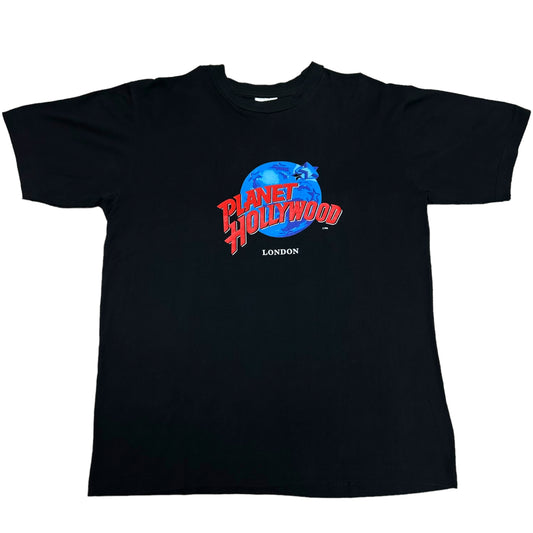 Vintage 1990s Planet Hollywood London Black Graphic T-Shirt - Size XL