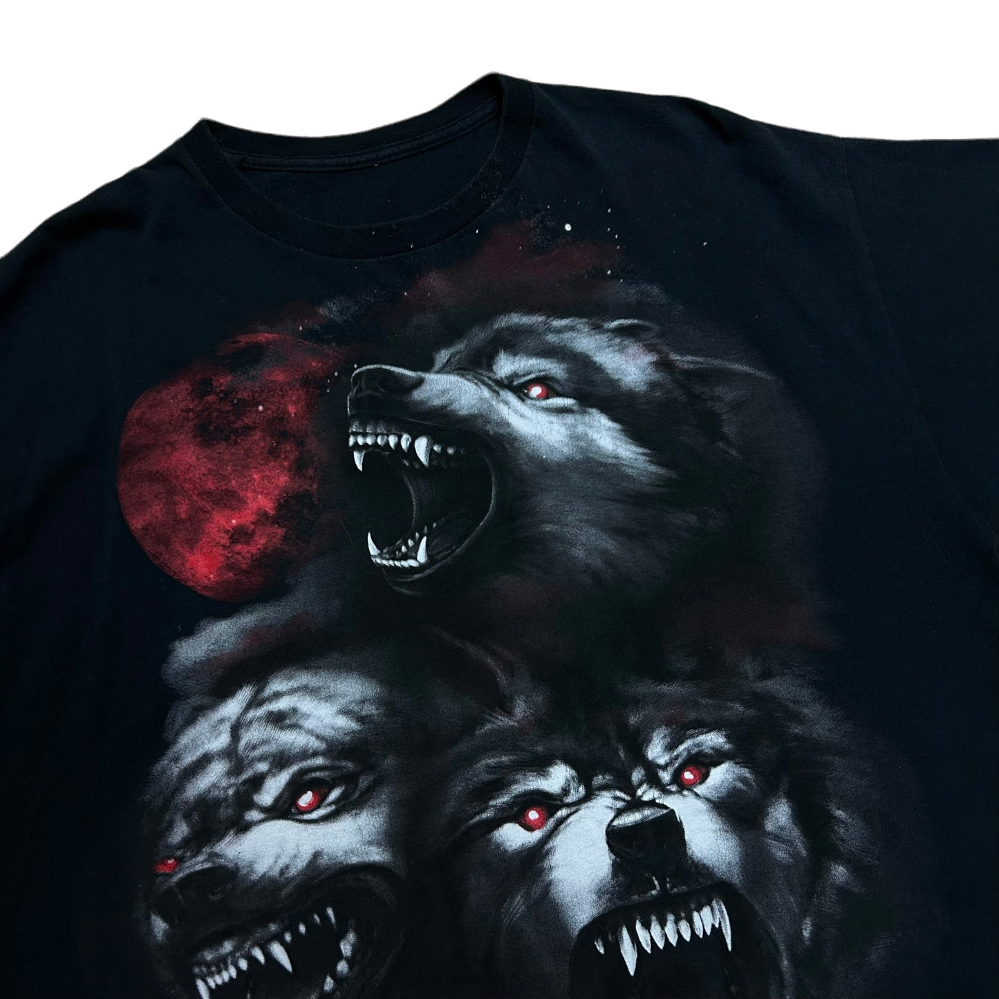 Y2K Blood Moon/Wolves Black Graphic T-Shirt - Size XL