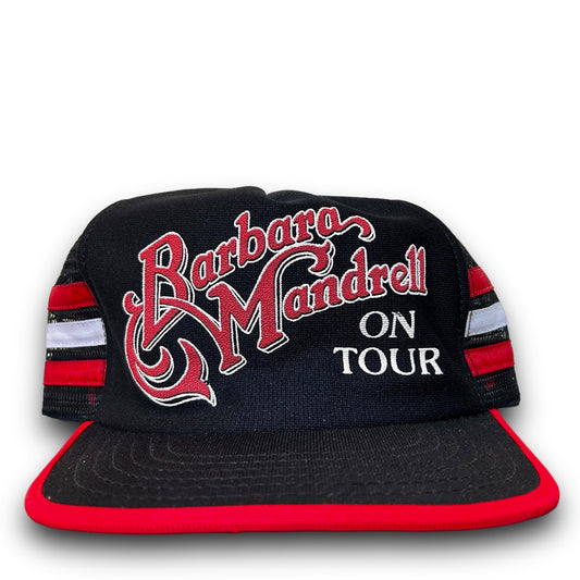 Vintage 1980s Barbara Mandrell On Tour Black/Red 3 Stripe Trucker  Snapback Hat - One Size