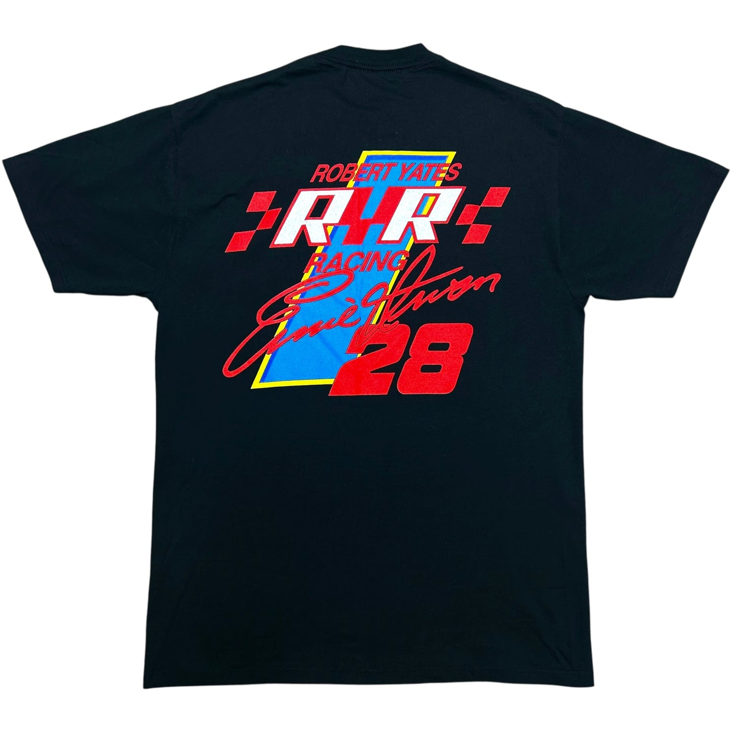 Vintage 1990s Robert Yates Racing Ernie Irvan Black Graphic T-Shirt - Size Large (Tall Fit)
