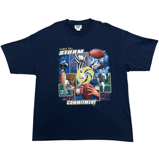 Vintage 1990s Nutmeg Mills Arena Football League Tampa Bay Storm Navy Blue Graphic T-Shirt - Size XXL