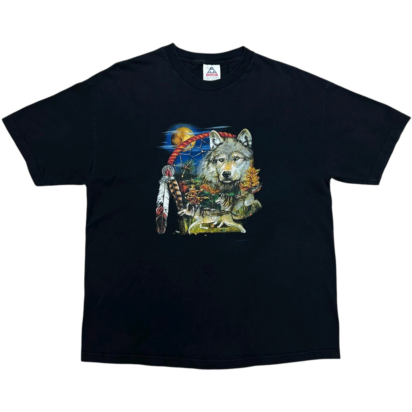 Early 2000s Wolf/Dreamcatcher Black Graphic T-Shirt - Size XL