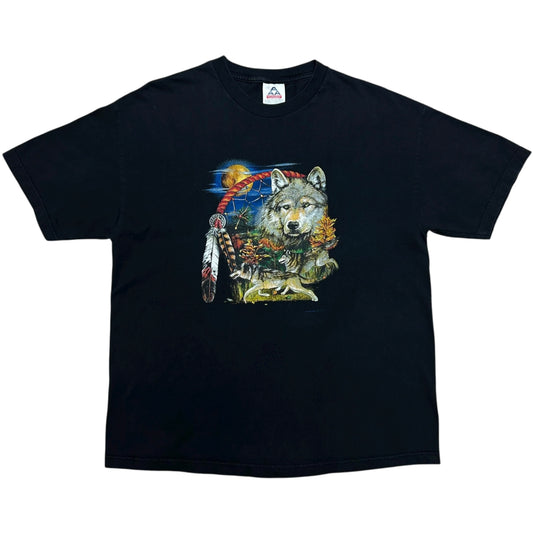 Early 2000s Wolf/Dreamcatcher Black Graphic T-Shirt - Size XL