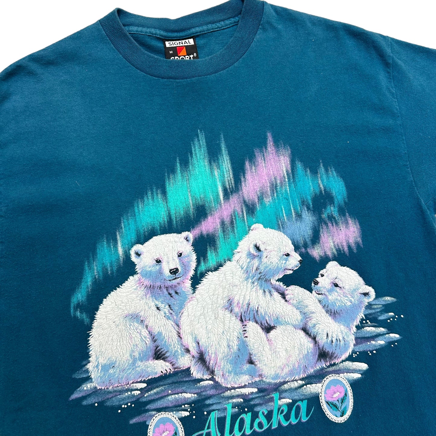 Vintage 1990s Alaska Polar Bears Blue Graphic T-Shirt - Size Medium