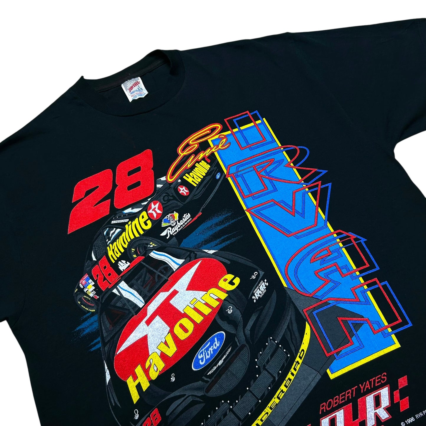 Vintage 1990s Robert Yates Racing Ernie Irvan Black Graphic T-Shirt - Size Large (Tall Fit)