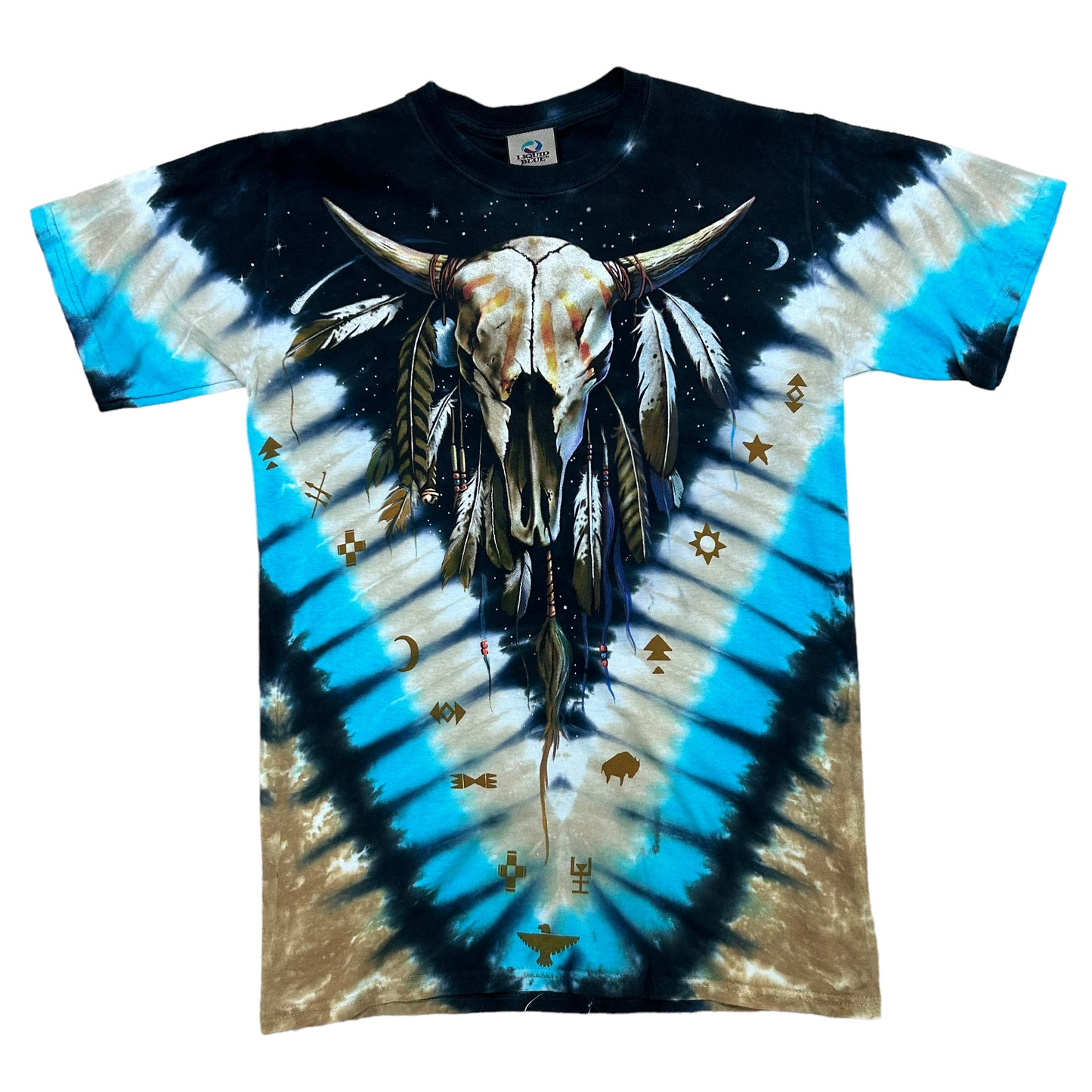 NWT Vintage Y2K Liquid Blue Buffalo/Cow Skull Tie Dye Graphic T-Shirt - Size Small