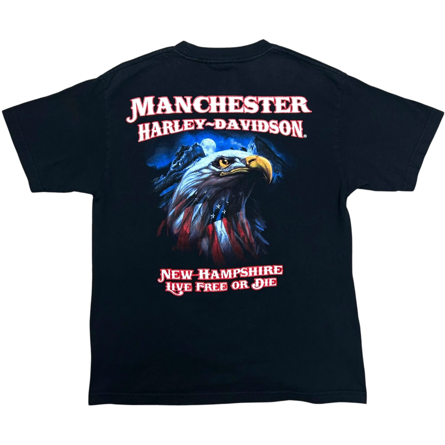 Early 2010s Manchester, NH Harley Davidson Black Graphic T-Shirt - Size Medium