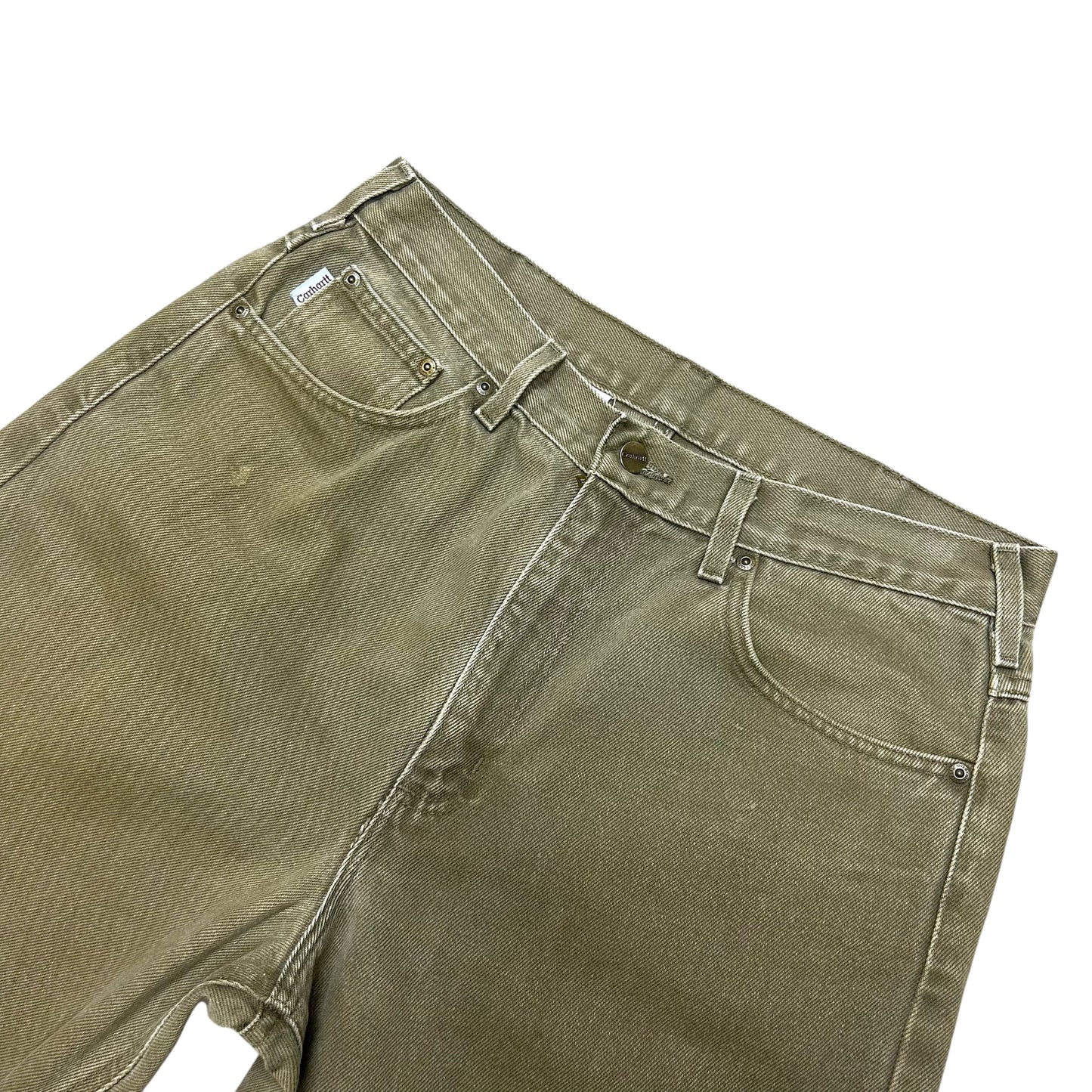 Late 2000s Carhartt Olive Green Cropped Relaxed Fit Jeans - Size 34” x 27”