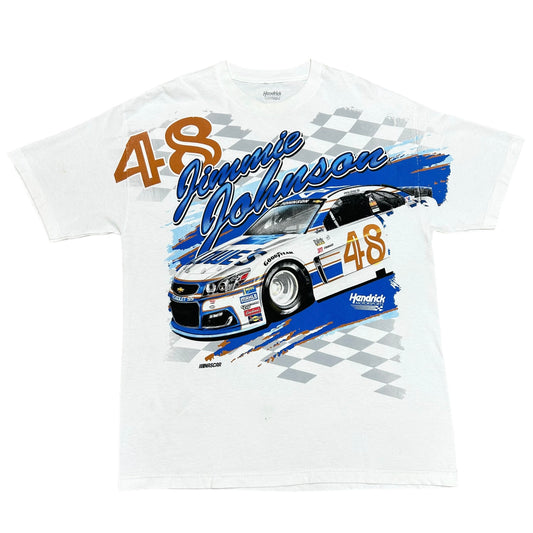 Modern NASCAR Jimmie Johnson White All Over Print Graphic T-Shirt - Size XL