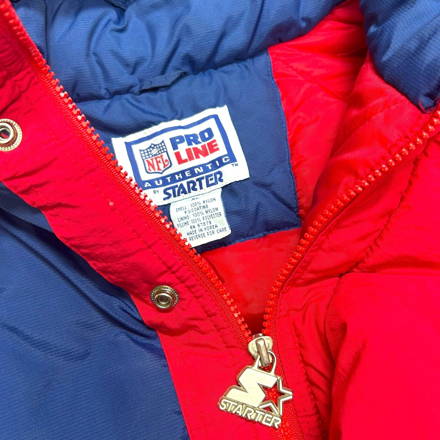 Vintage 1990s Starter New England Patriots Blue Half-Zip Pullover Jacket - Size XL