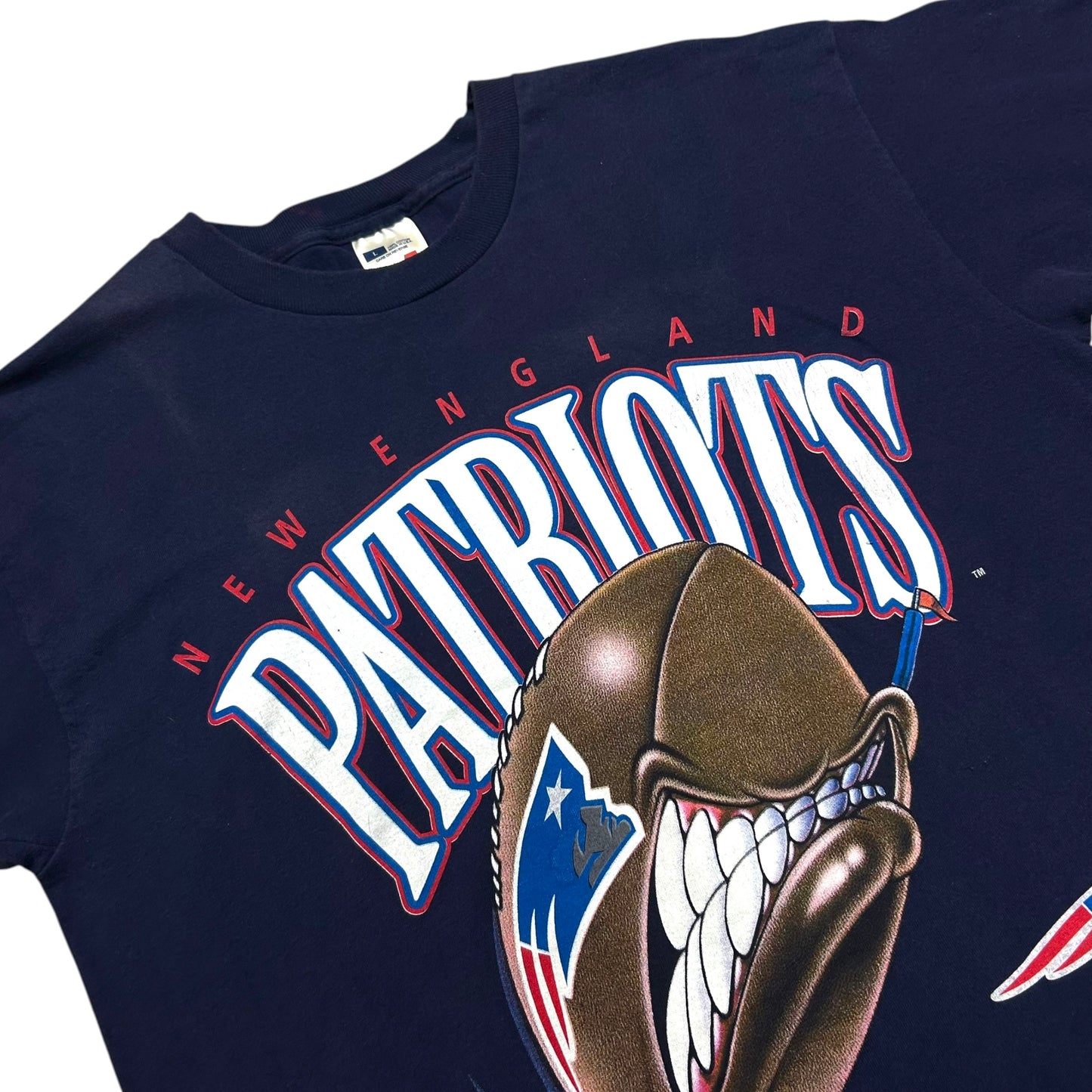 Vintage 1990s New England Patriots Navy Blue Graphic T-Shirt - Size Large
