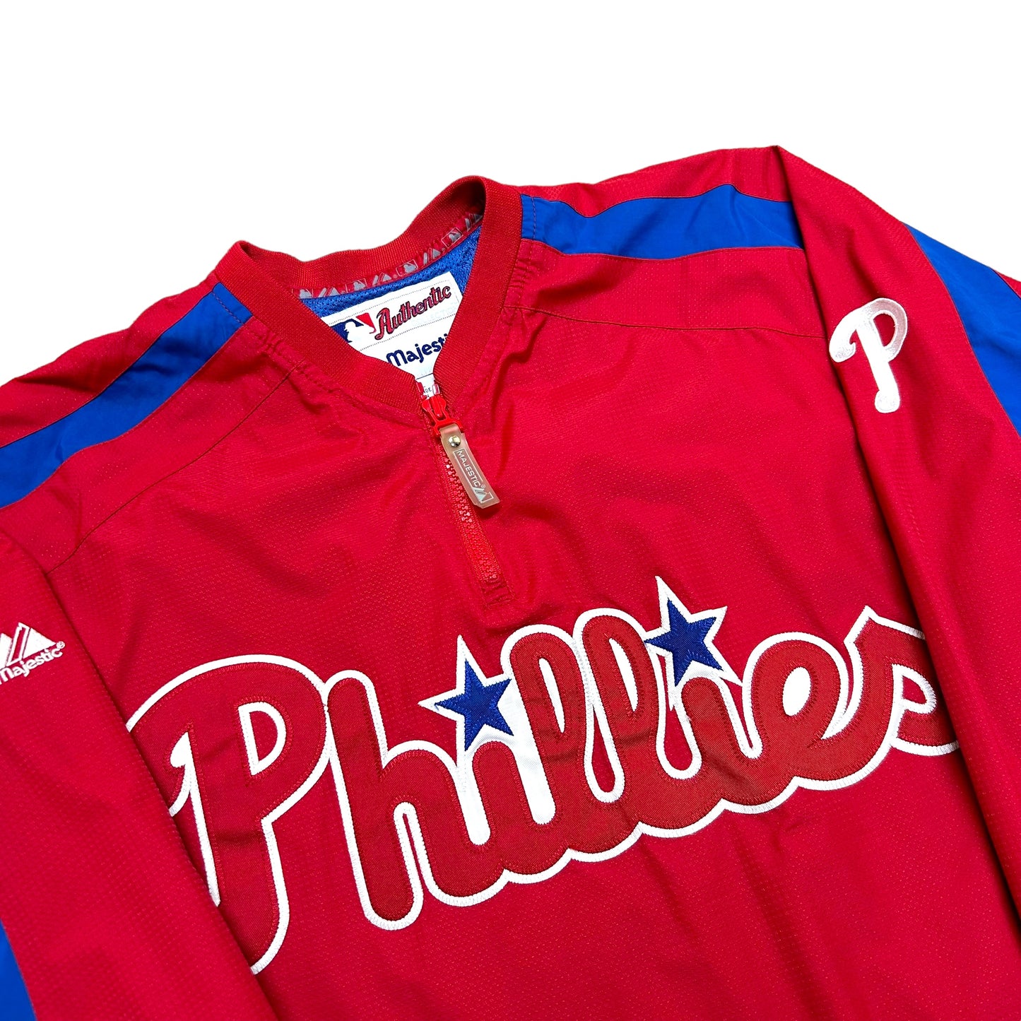 Late 2000s Majestic Philadelphia Phillies Red Quarter-Zip Jacket - Size Large