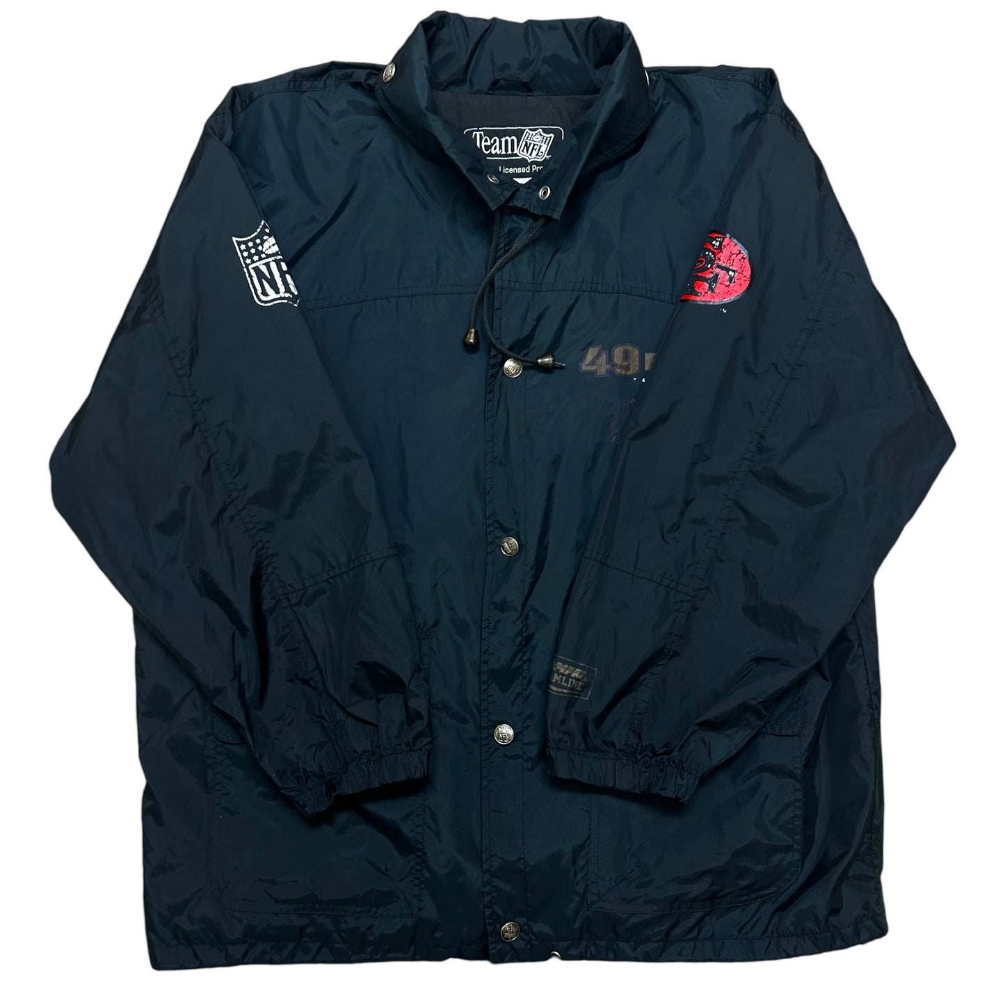Vintage 1990s San Francisco 49ers Black Windbreaker Jacket - Size Large (Fits XL)