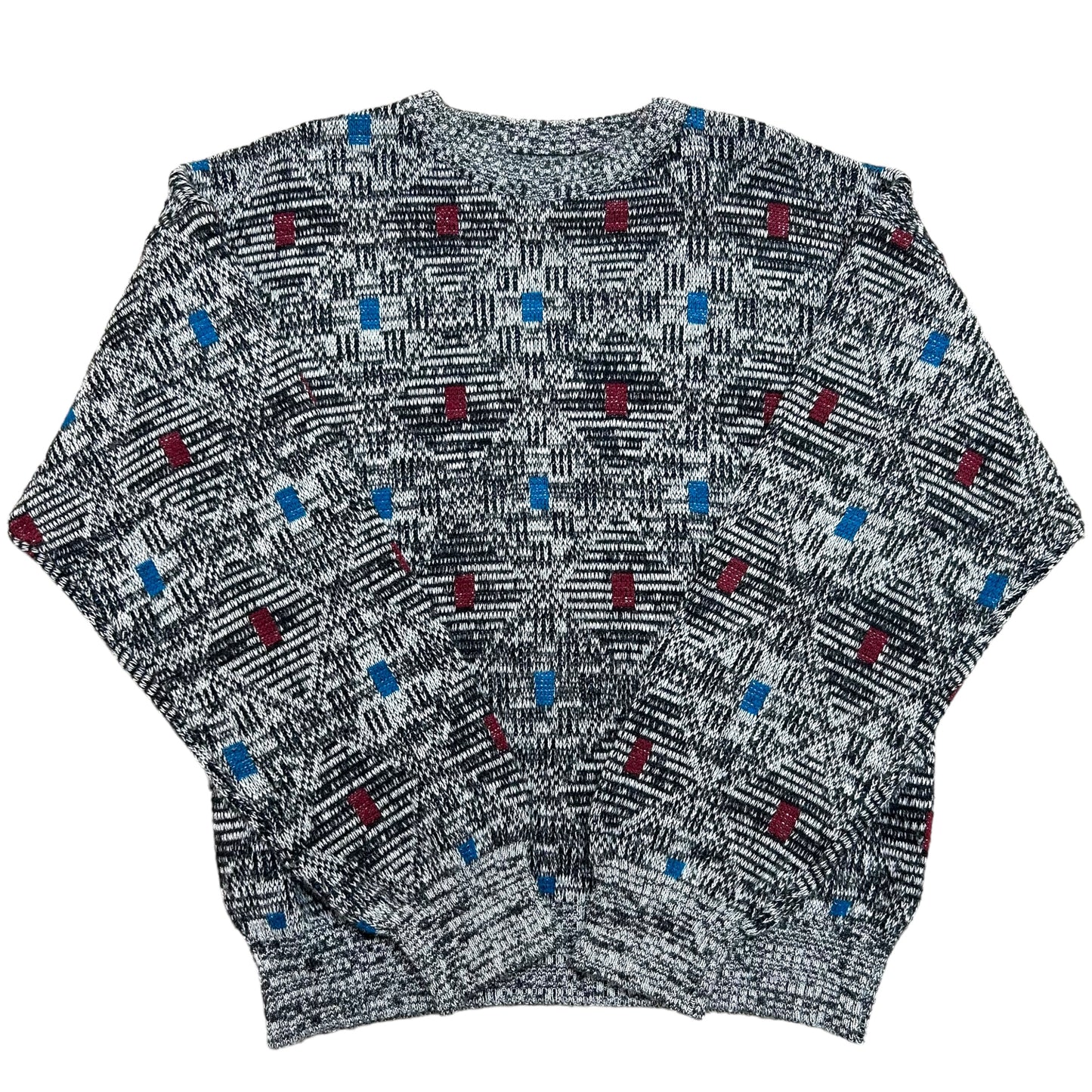 Vintage 1990s “Shades” Geometric Design Grey/Red/Blue Knit Sweater - Size Large