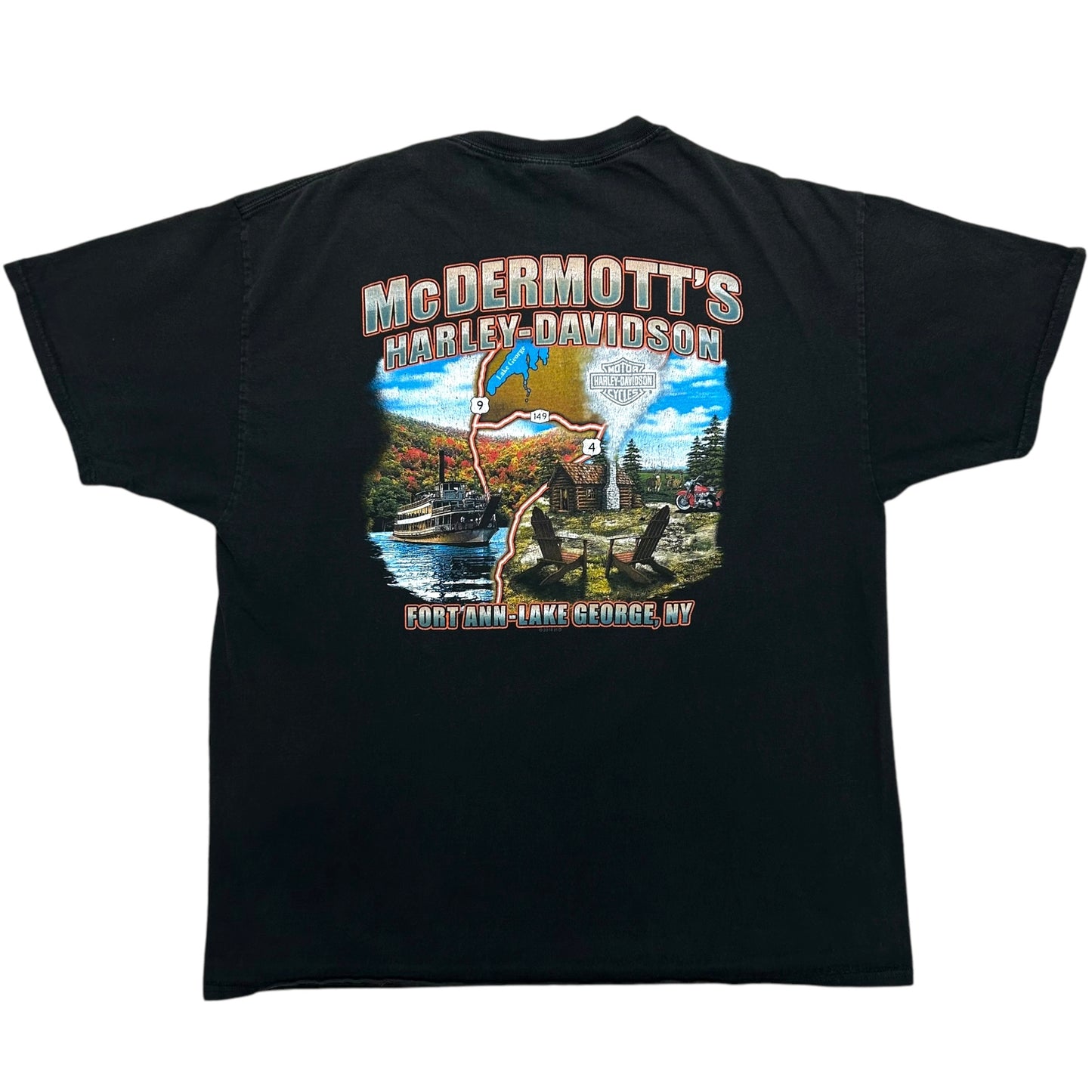 Late 2010s McDermott’s Harley Davidson Lake George, NY Black Graphic T-Shirt - Size XL