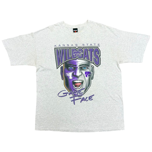 Vintage 1990s Kansas State Wildcats “Game Face” Grey Graphic T-Shirt - Size XL (Fits XXL)